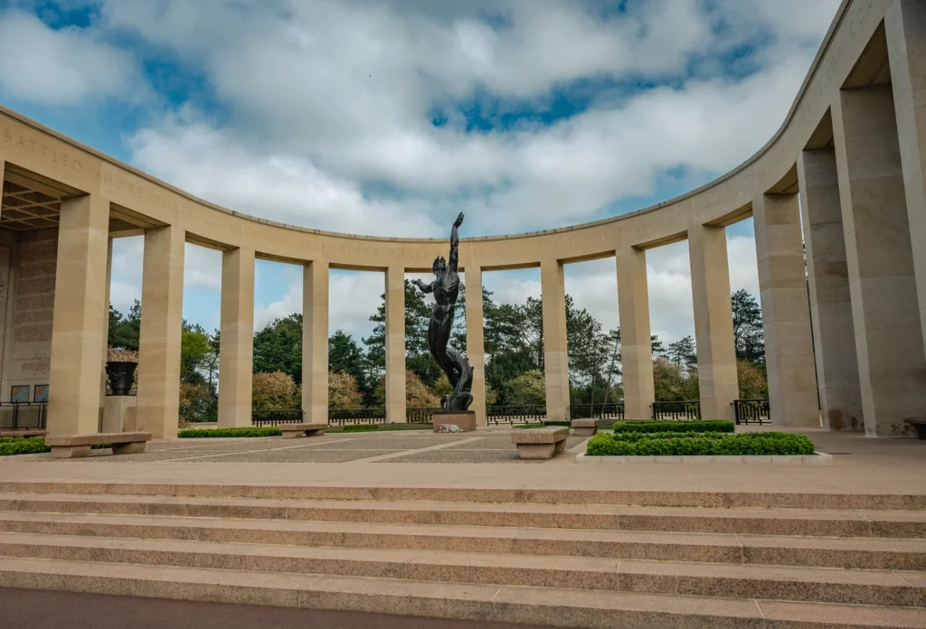 A monument at the American Cemetery in Normandy, providing regional remembrance context. Bayeux’s Battle of Normandy museum is not pictured.
