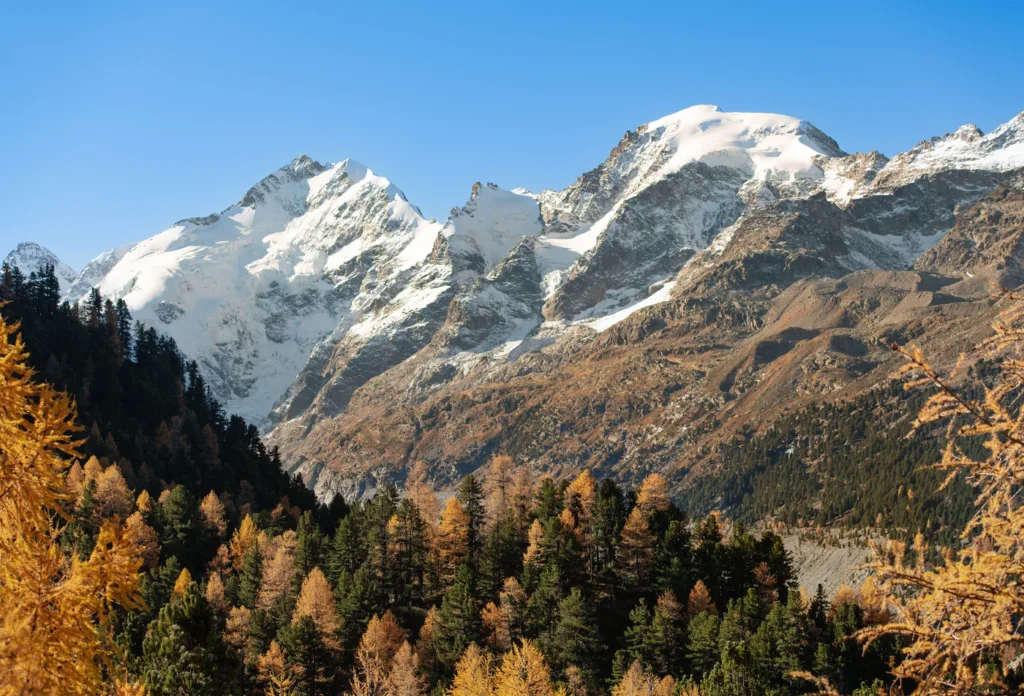 Bernina peak in the Swiss Alps, providing regional mountain context; this is not a verified view from Muottas Muragl.