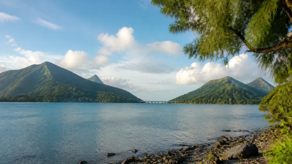 AI-generated editorial visualization of Drive Huahine Nui and Huahine Iti as one measured story.