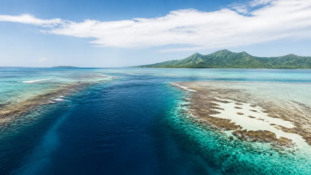AI-generated editorial visualization of Choose one exact Huahine marine zone.
