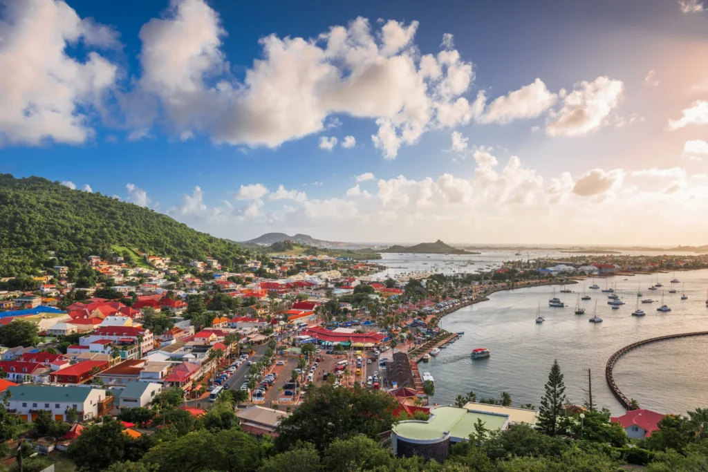 Coastal Town and Bay on Sunny Day