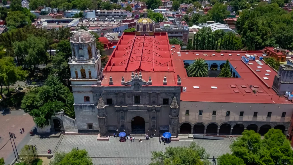 Aerial View Of The City Of Coyoacan Mexico Church And Park