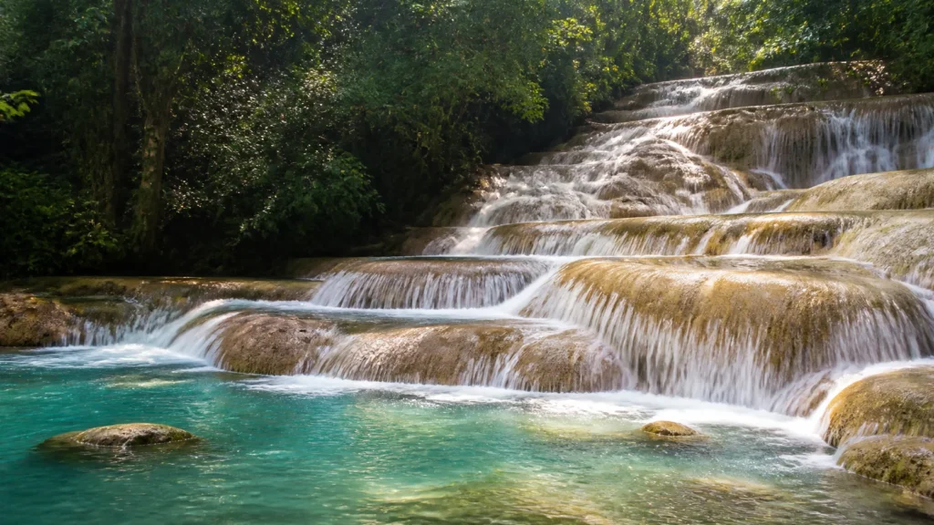 AI-generated editorial visualization of Meet Dunn's River or another approved fall on live conditions.