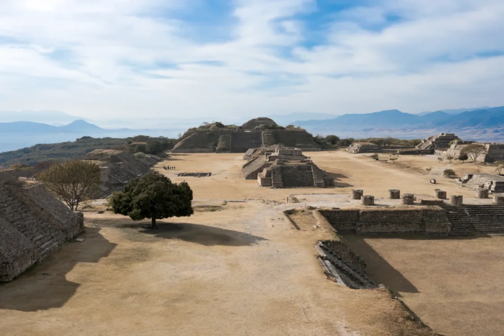 Ancient ruins on plateau Monte Alban in Mexico