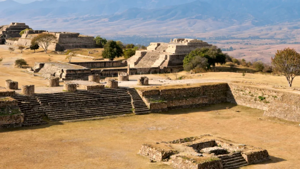 Ancient ruins on plateau Monte Alban in Mexico