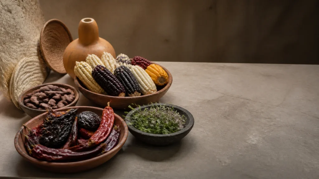 AI-generated editorial visualization of Build one meal around named Oaxacan knowledge.