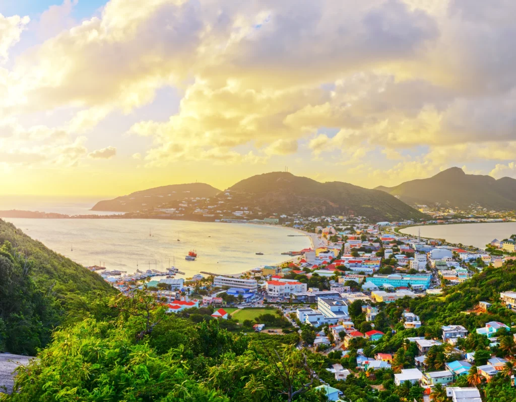 Scenic Coastal Town in Morning Sunlight