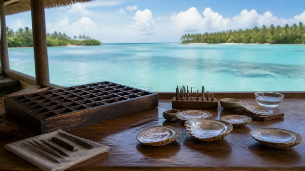 AI-generated editorial visualization of Meet a named pearl farm through the work itself.