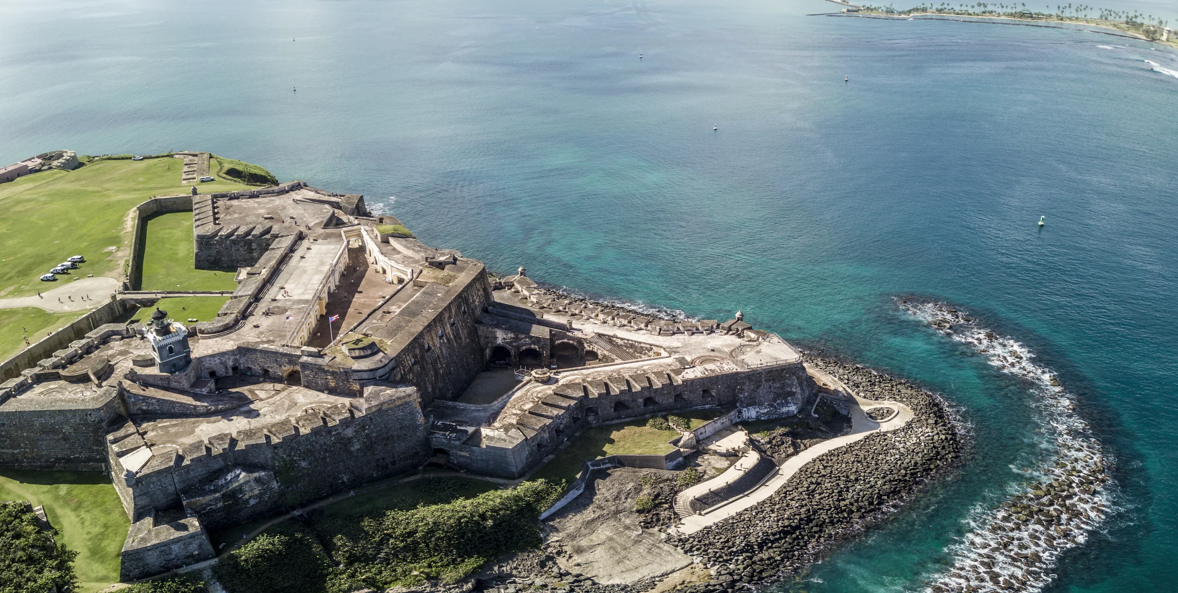 Aerial panorama of El Morro fort and San Juan, Puerto Rico.