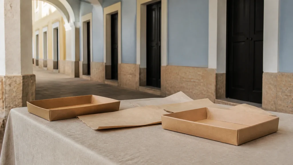 AI-generated editorial visualization of an anonymous empty public-market setup context in Old San Juan; not a maker, craft, product, vendor, current operation, access or documentary record.