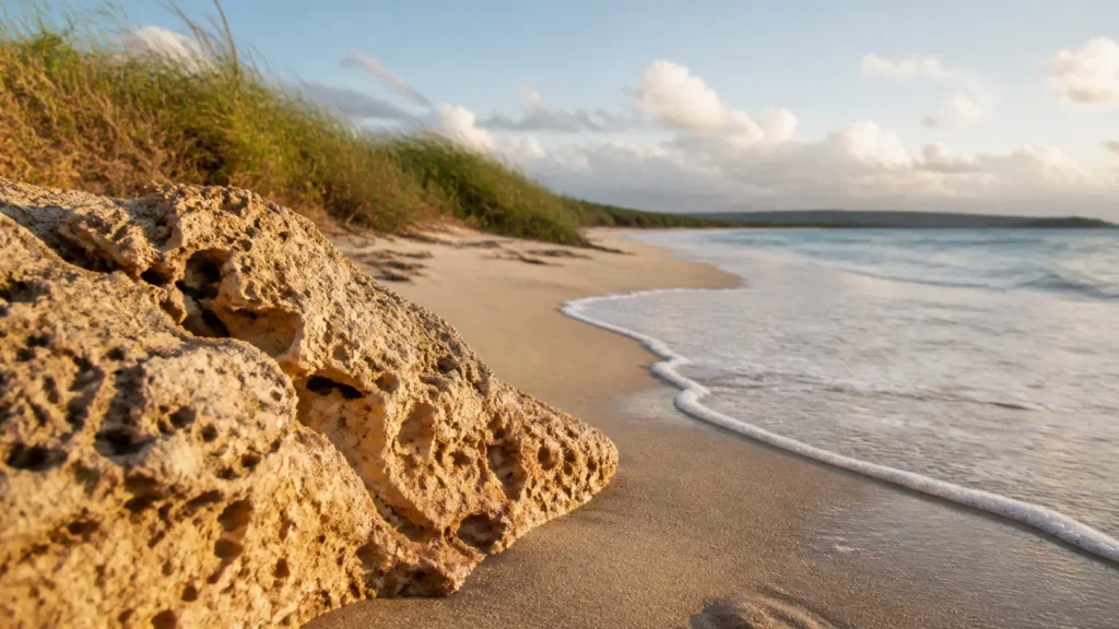 AI-generated editorial visualization of Read Dorado's shore without claiming it.
