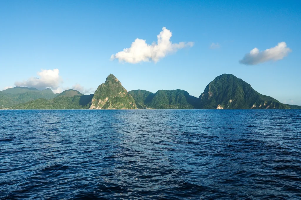Paradise Beach At Soufriere Bay With View To Piton At Small Town Soufriere In Saint Lucia, Tropical
