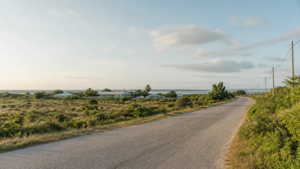 AI-generated editorial visualization of Codrington, Barbuda.