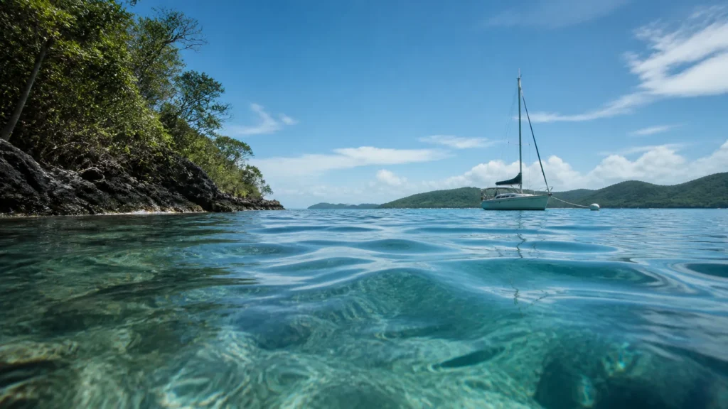 AI-generated editorial visualization of Virgin Islands National Park marine waters.