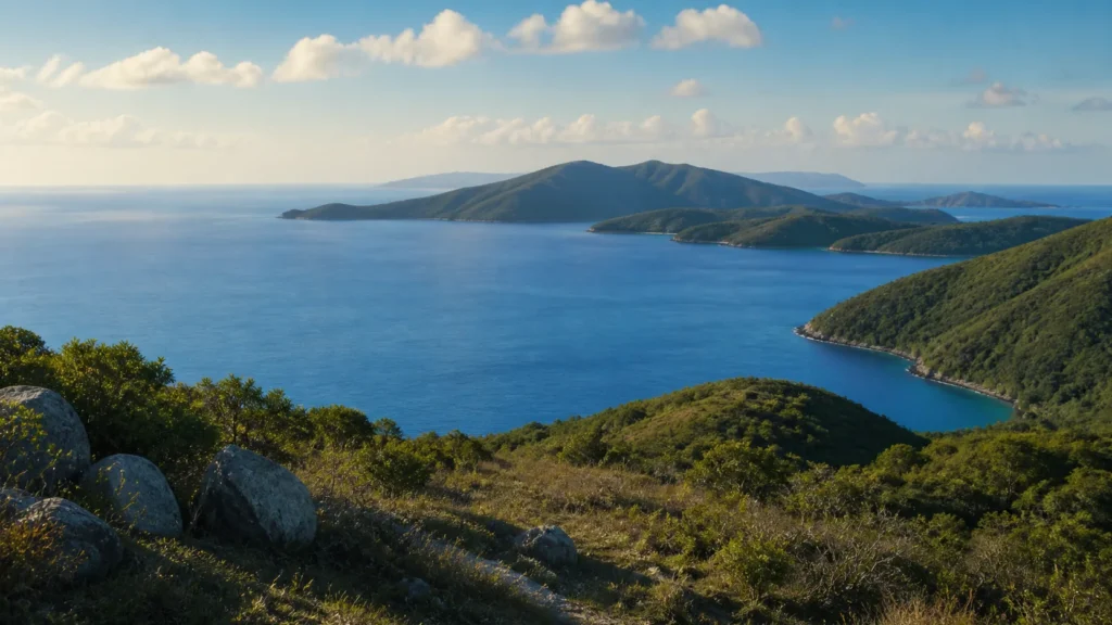 AI-generated editorial visualization of Sir Francis Drake Channel, British Virgin Islands.
