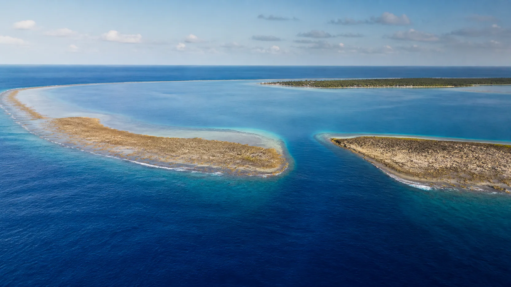 AI-generated editorial visualization of Tiputa Pass's ocean-channel-lagoon relationship in a deliberately unmarked non-navigational composition; not an exact aerial, channel-marker, tide, current, route, access or current-condition record.