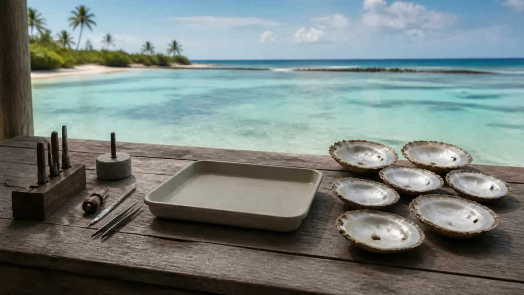 AI-generated editorial visualization of Meet a named Tuamotu pearl practitioner.
