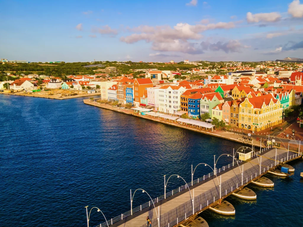 Willemstad, Curacao. Dutch Antilles. Colourful Buildings attracting tourists from all over the world
