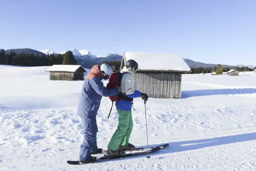 Ski technique instruction at a mountain resort
