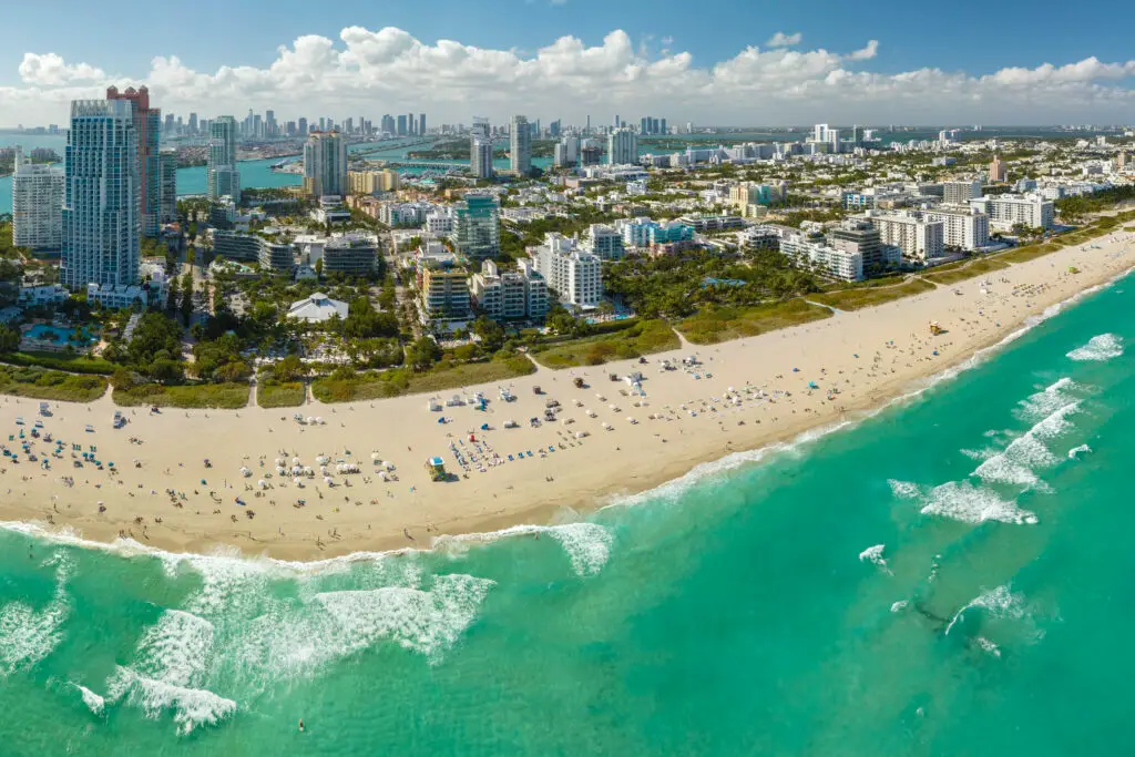 Aerial view of South Beach and the Atlantic shoreline in Miami, Florida