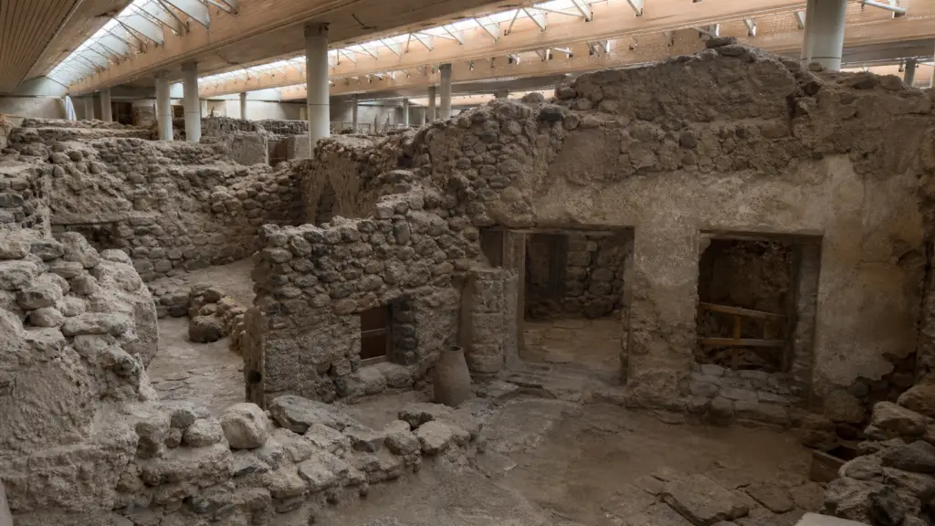 Protected archaeological remains at Akrotiri in Santorini