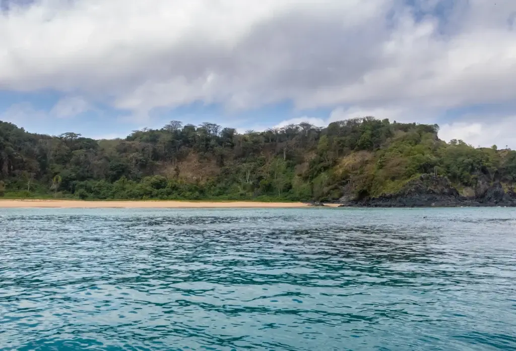 Praia do Sancho seen from the water, Fernando de Noronha.