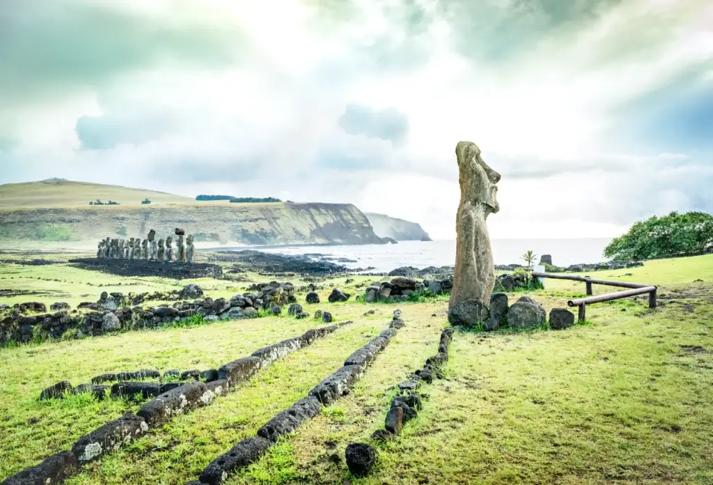 The approach to Ahu Tongariki, Rapa Nui.