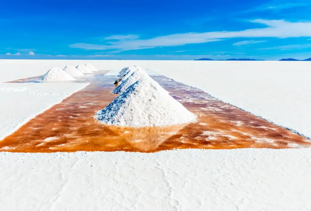 Harvested salt mounds on the Salar de Uyuni, Bolivia.