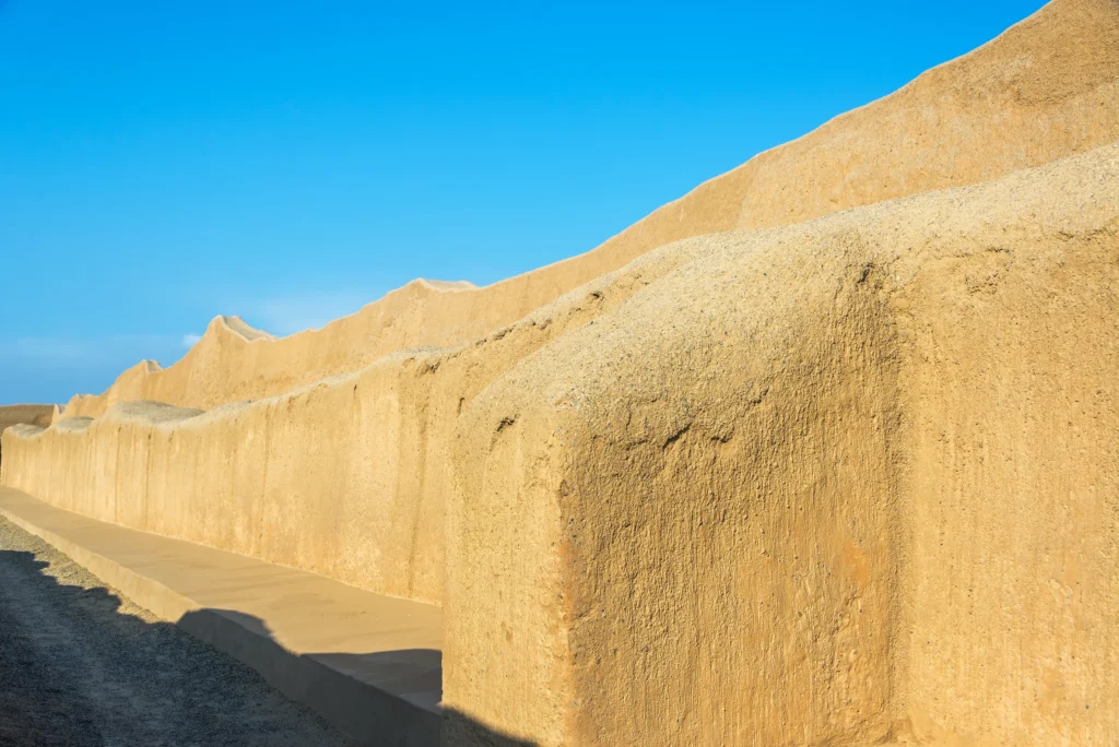 The monumental adobe walls of Chan Chan, near Trujillo, Peru.