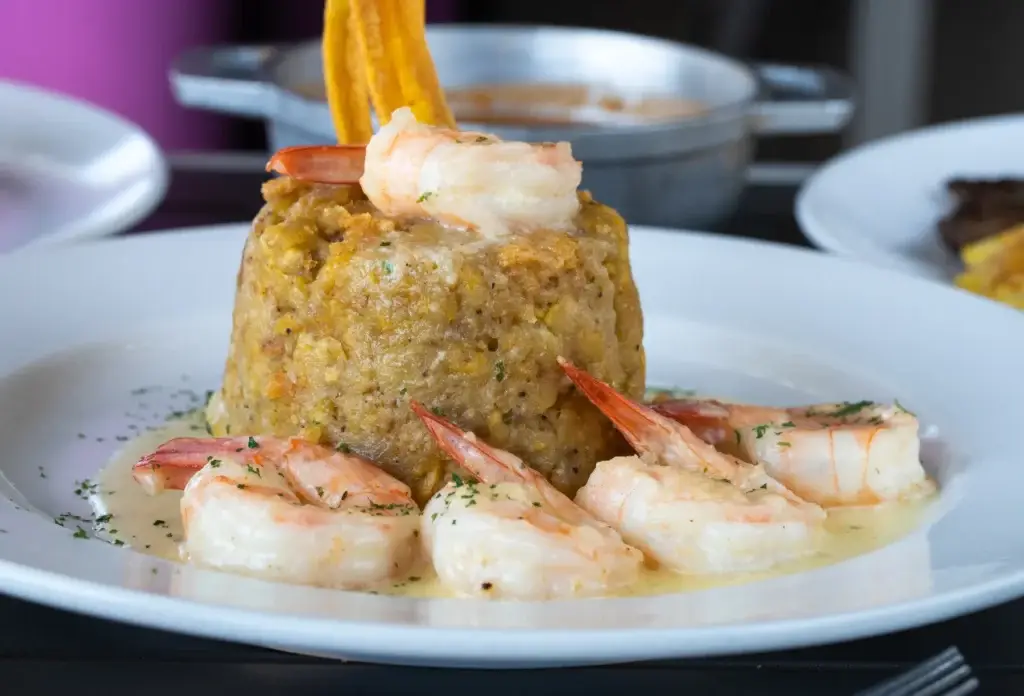 Mofongo with shrimp, a Puerto Rican plantain dish.