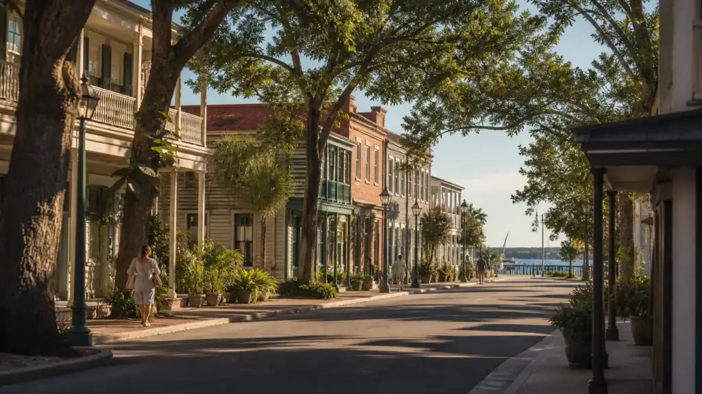 Historic downtown Fernandina Beach Florida streetscape or harbor