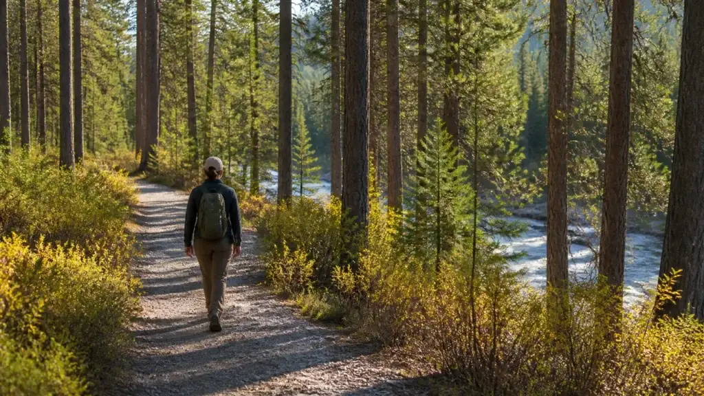 Gentle Big Sky forest, river or mountain trail appropriate to a low-demand day