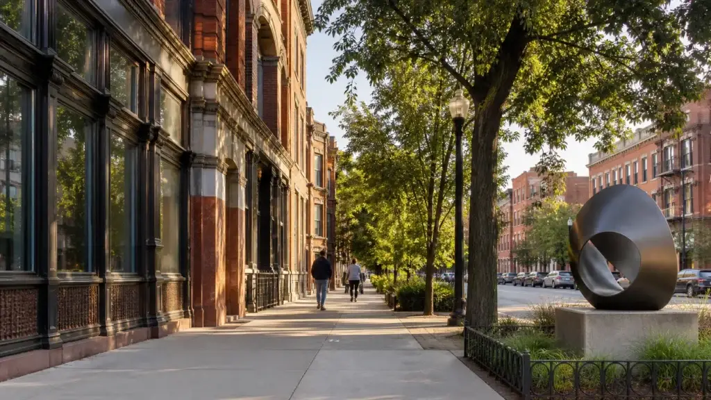 Bronzeville Chicago historic streetscape, public art or Black cultural landmark in public context