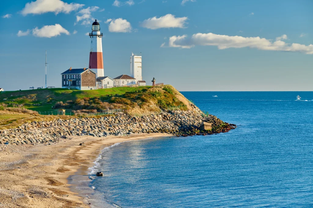 Hamptons or Montauk South Fork coastline with geographically identifiable metadata