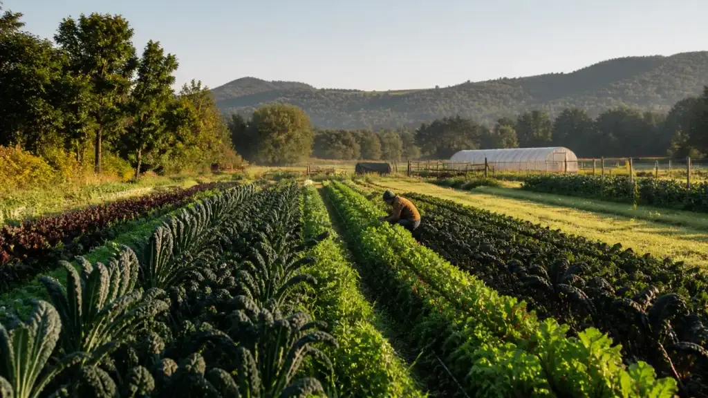 Hudson Valley farm landscape, market or seasonal produce with exact regional metadata