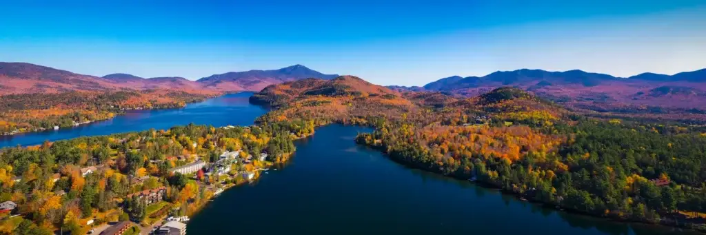 Lake Placid or northern Adirondack forest-lake landscape with exact geographic metadata