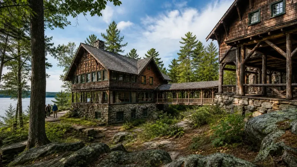 Great Camp Sagamore or Camp Santanoni architecture with exact metadata