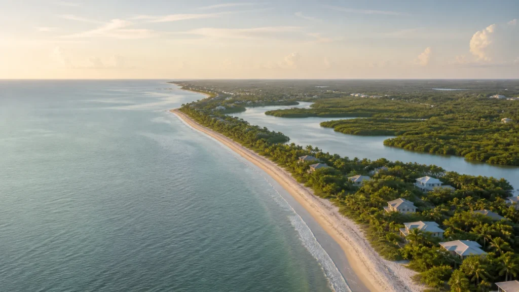 Naples and Marco Island Gulf Coast geography or an exact Collier County Gulf shoreline aerial