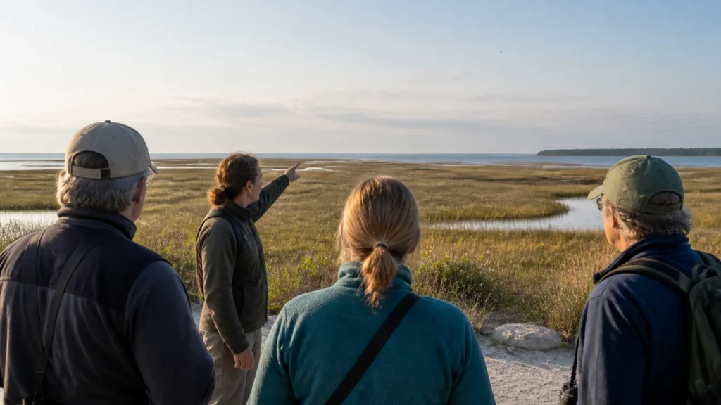 Huntington Beach State Park salt-marsh causeway, boardwalk or naturalist context