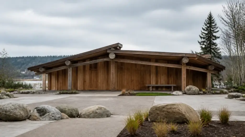 Duwamish Longhouse Seattle exterior, or verified Coast Salish public art in Seattle