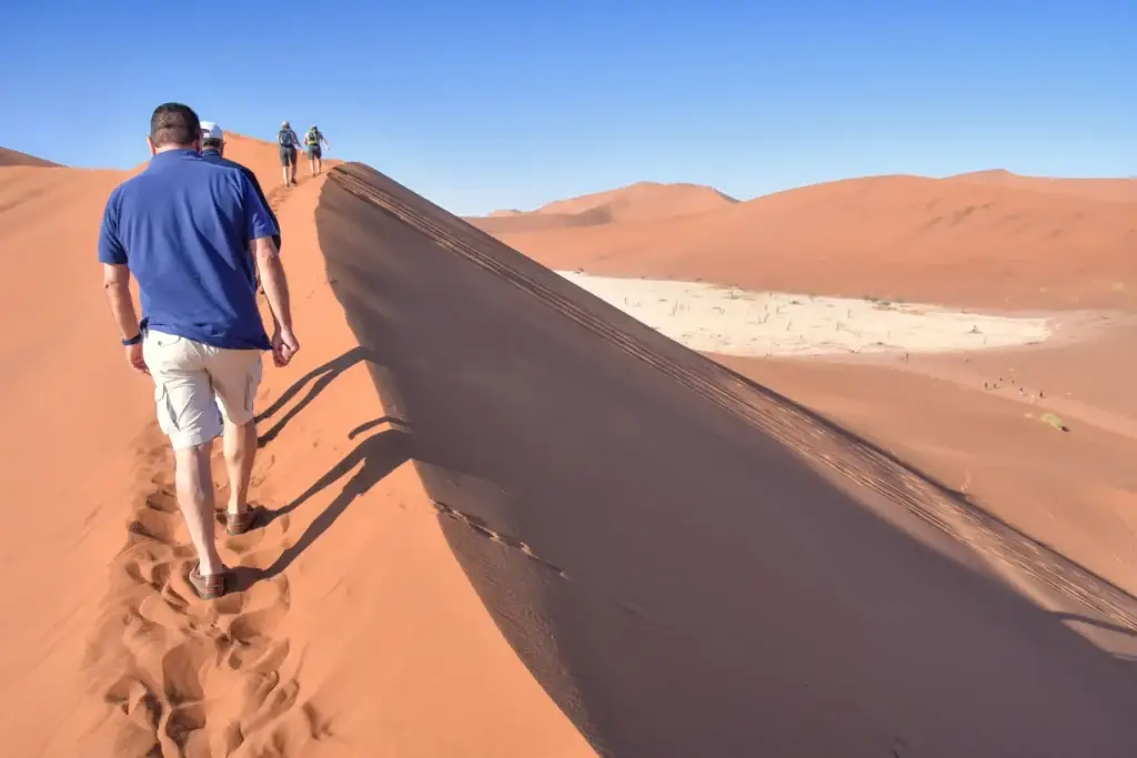 Namib dunes with naturalist-scale human presence