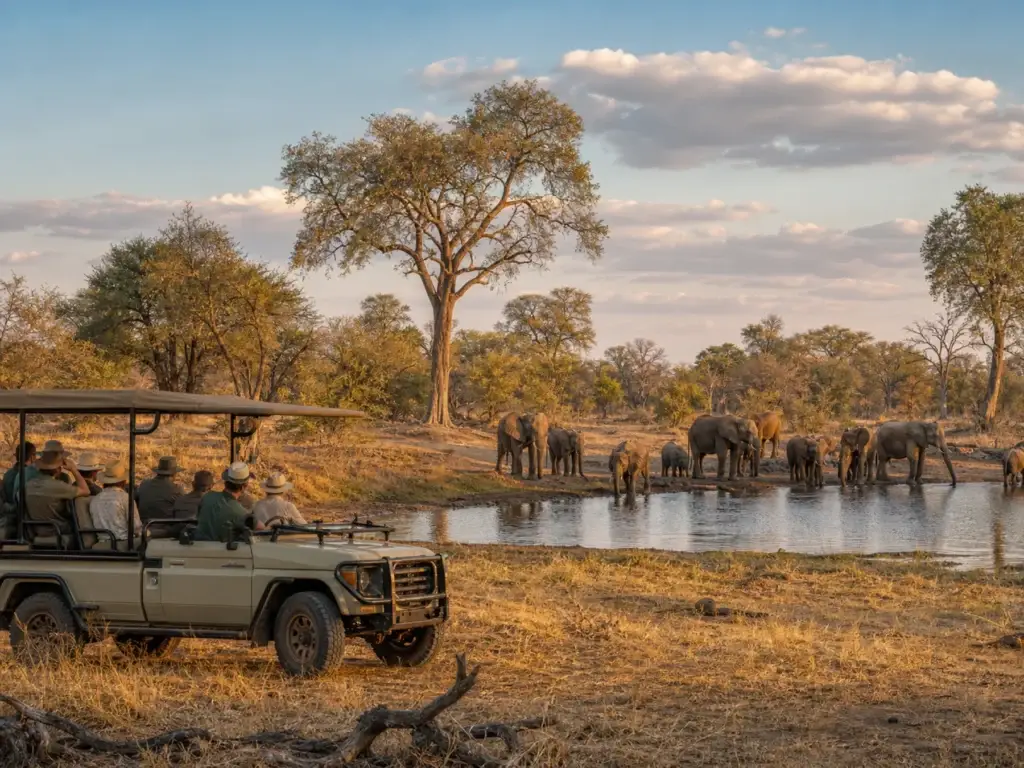 Hwange woodland and waterhole